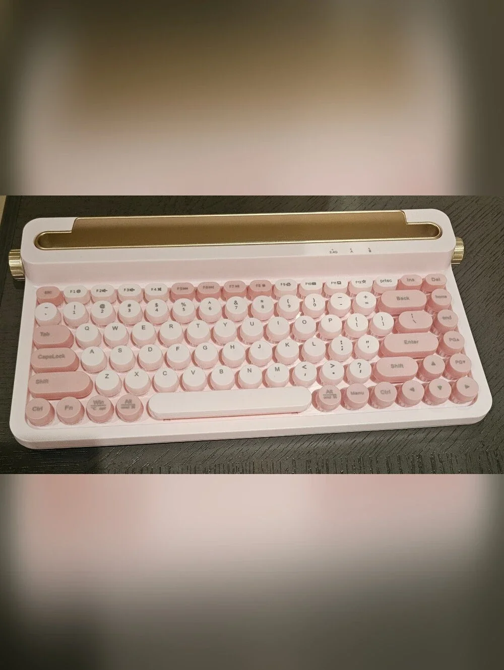 Pink Retro-Style Wireless Keyboard with Gold Accent - Home Office